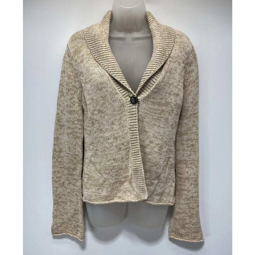 Calvin Klein Biege Single Button Knit Cardigan Large 100% Cotton