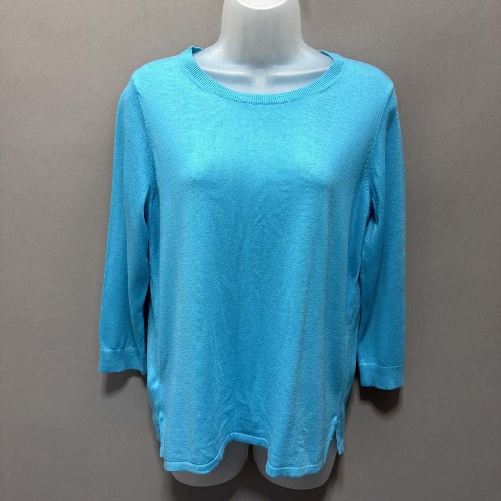 New Ann Taylor Loft Wool Blend Button Back Top Womens Small Blue 3/4 Sleeve