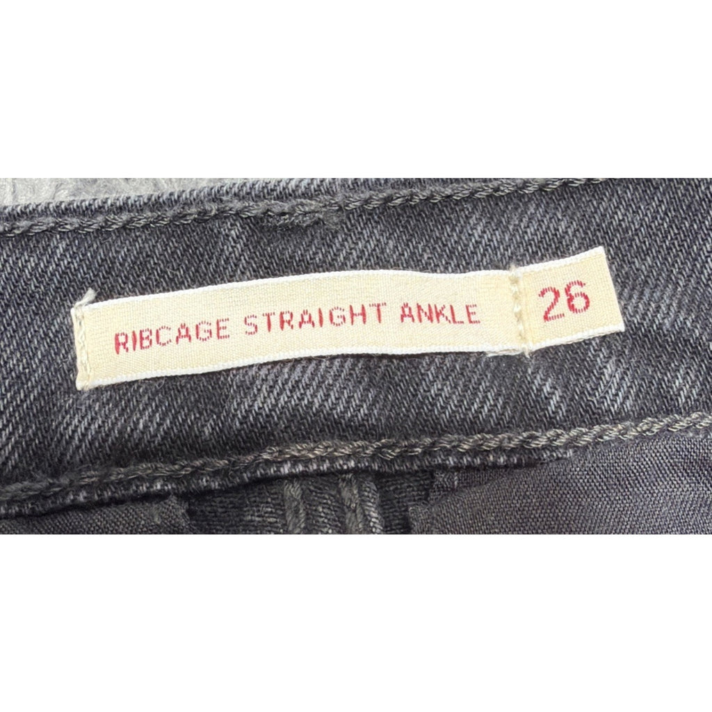 Levis Jeans Womens 26 Black Ribcage Straight Ankle Button Fly Stretch Denim NWT