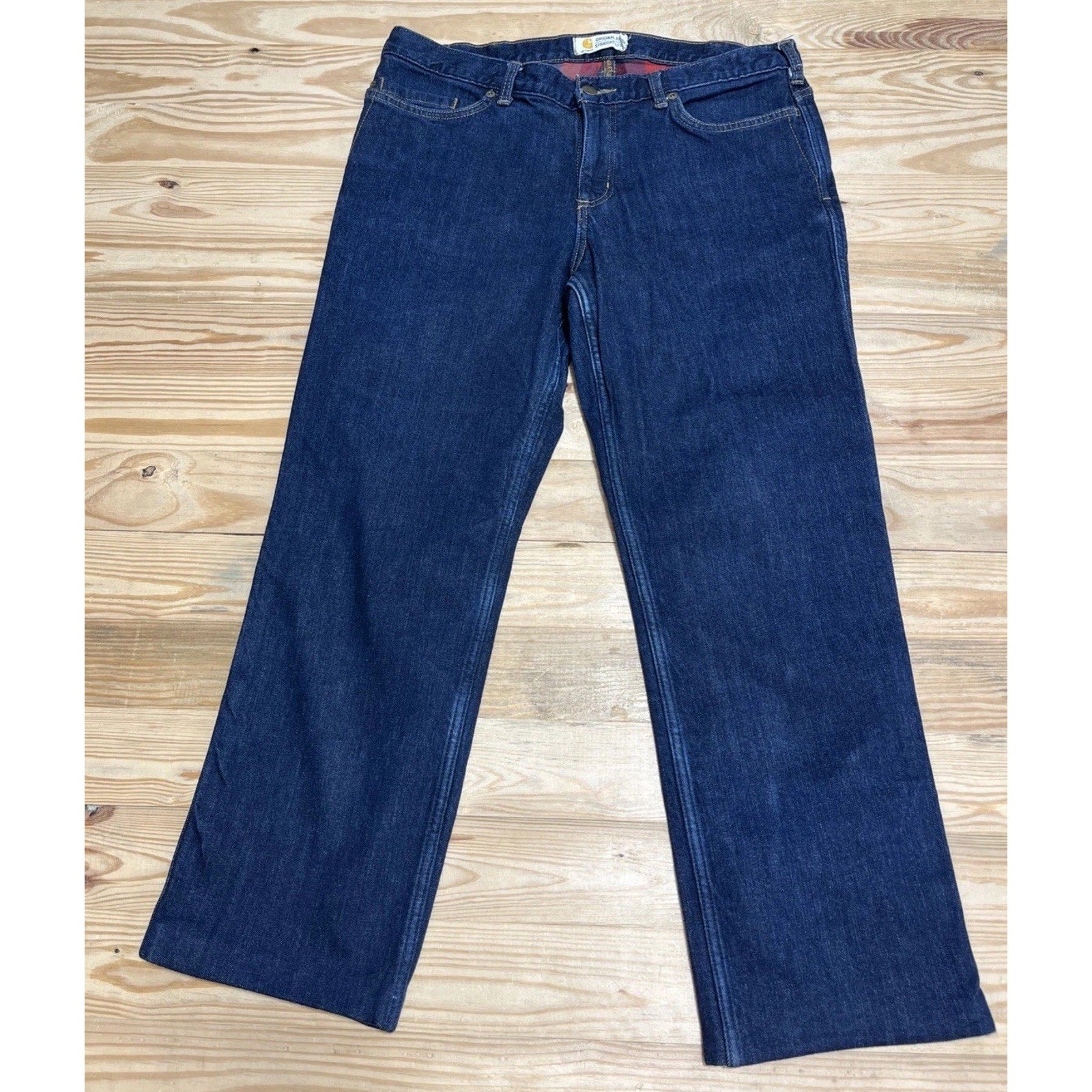 Carhartt Jeans Womens 14 Blue Flannel Lined Original Fit Straight Leg Hem 33x27