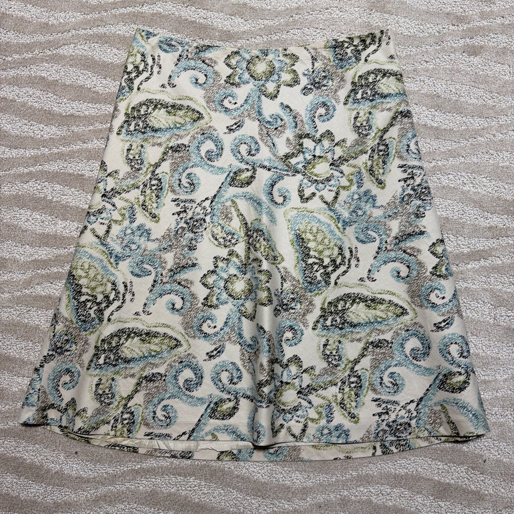 LOFT Ann Taylor Silk Blend Skirt Size 12 Floral Lined Side Zip Flared
