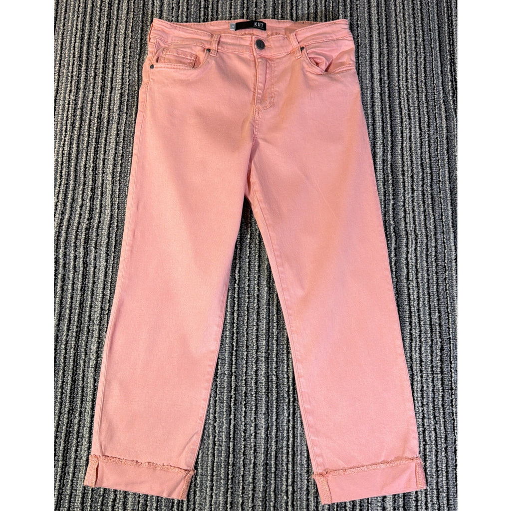 KUT from the Kloth AMY Blush Pink Straight Leg Crop Jeans Cuffed Hem Size 10