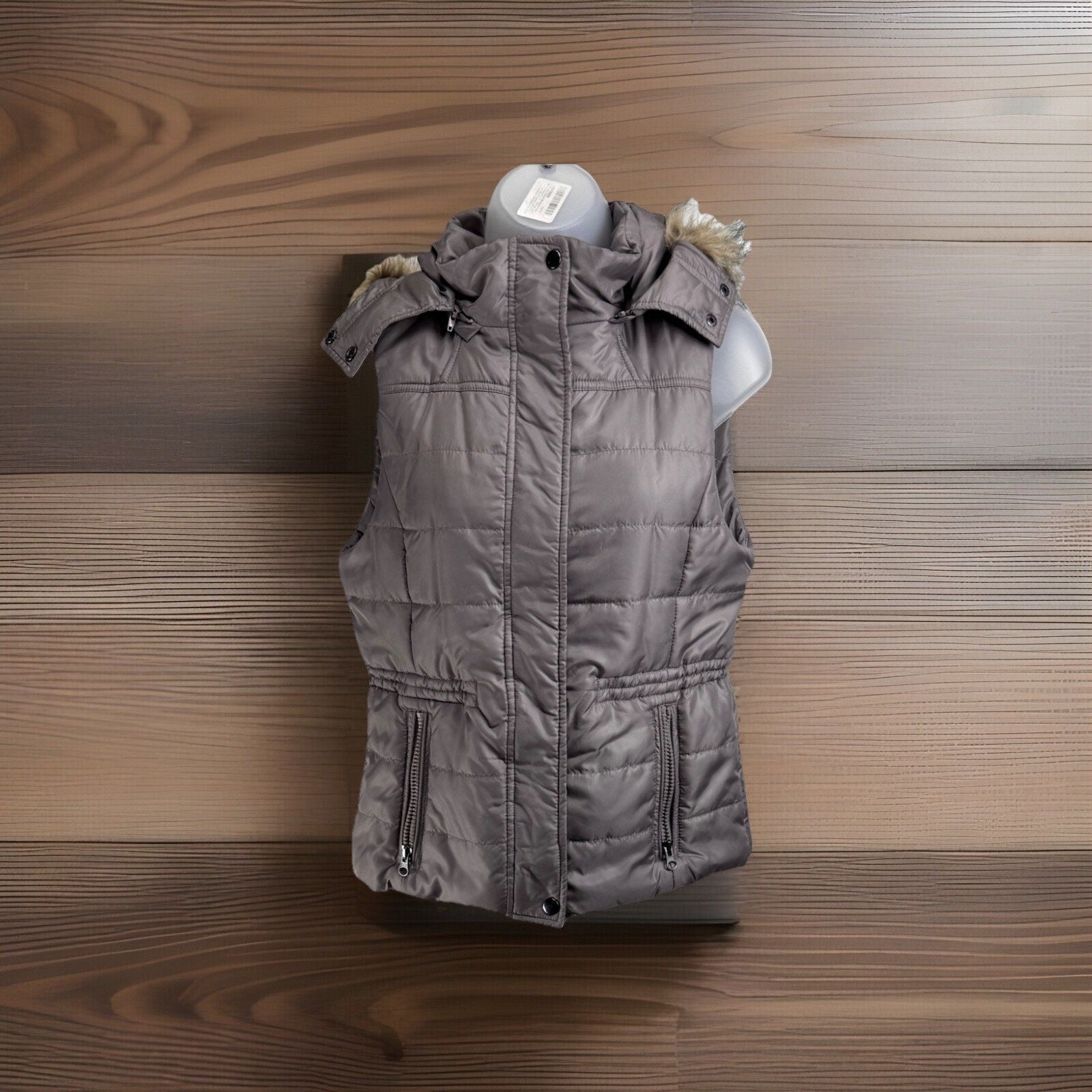 American Rag Cie Explorer Puffer Vest Faux Fur Hooded Brown Women's Size Medium