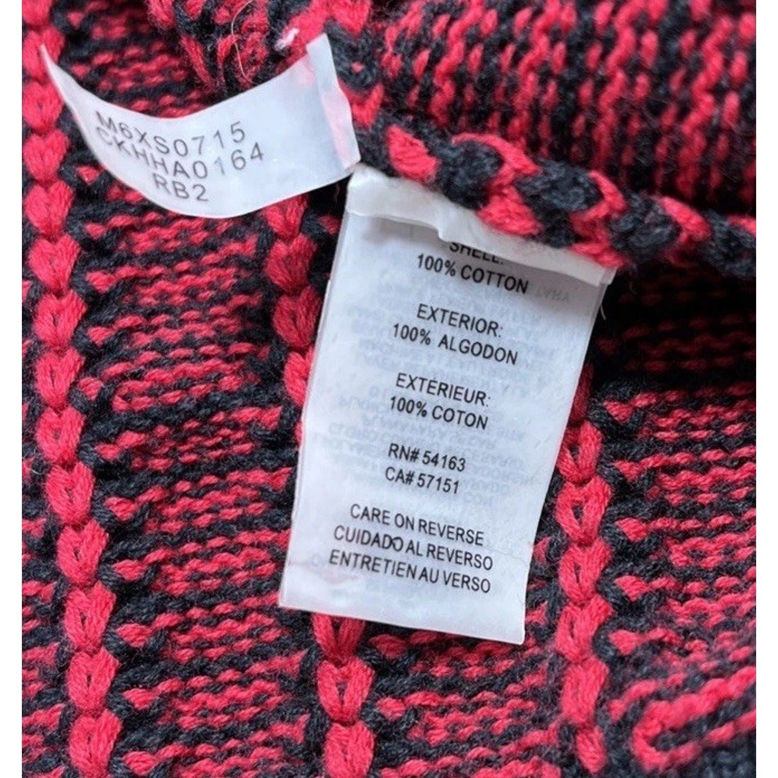 Calvin Klein Red & Black Cowl Neck Pullover Sweater Cotton Women’s M Preowned