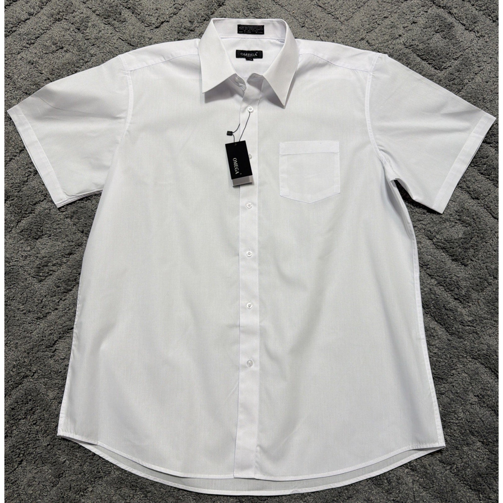 Men's Dress Shirt Button Down OMEGA Italy Designer Short Sleeve XL White