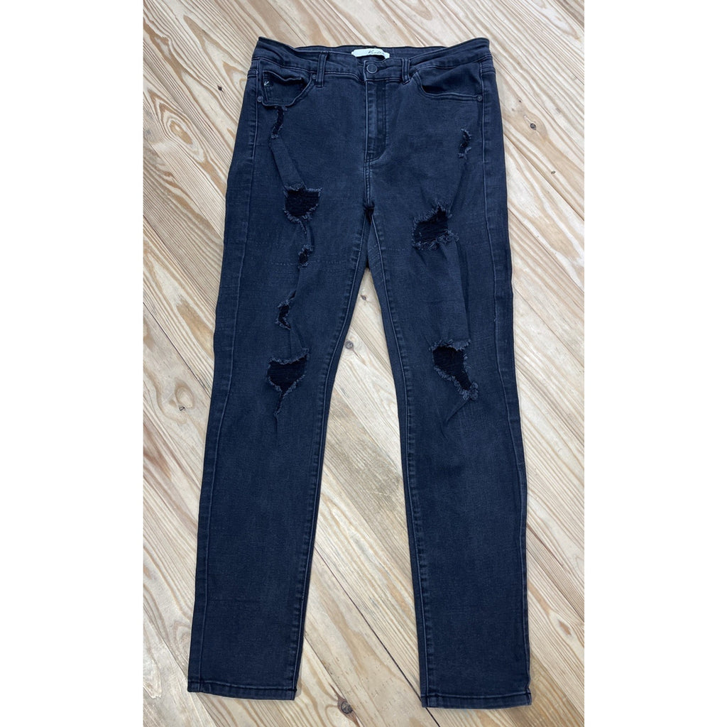KanCan Womens Jeans Size 15/31 Distressed Destroyed Stretch Black