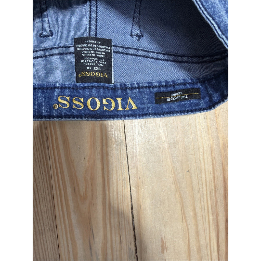 Vigoss Jeans Size 14 27x28.5 Blue Med Wash Butterfly Sequin The Jagger Skinny