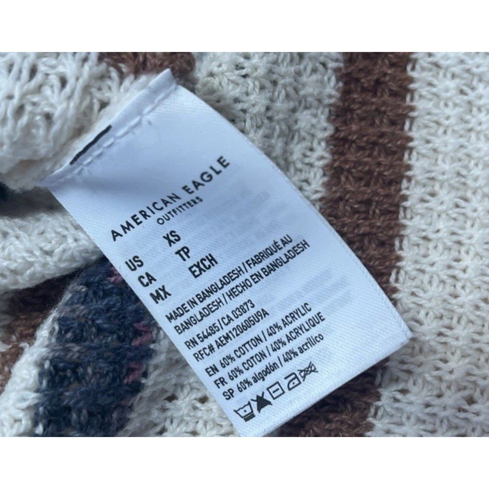 American Eagle Cream Striped Open Knit Relaxed Henley Sweater XS