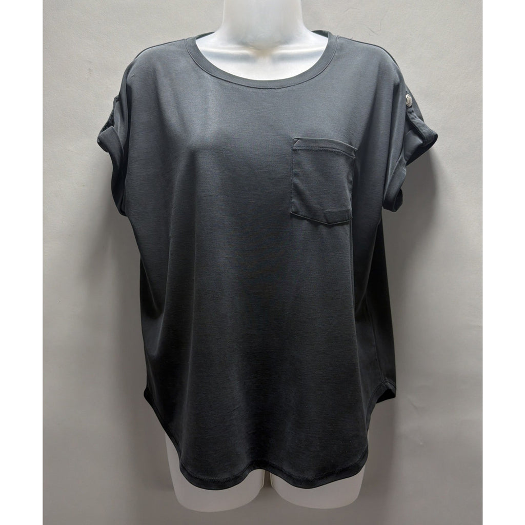 Cable & Gauge Studio Black Modal Blend Short Sleeve Button Size M Stretch