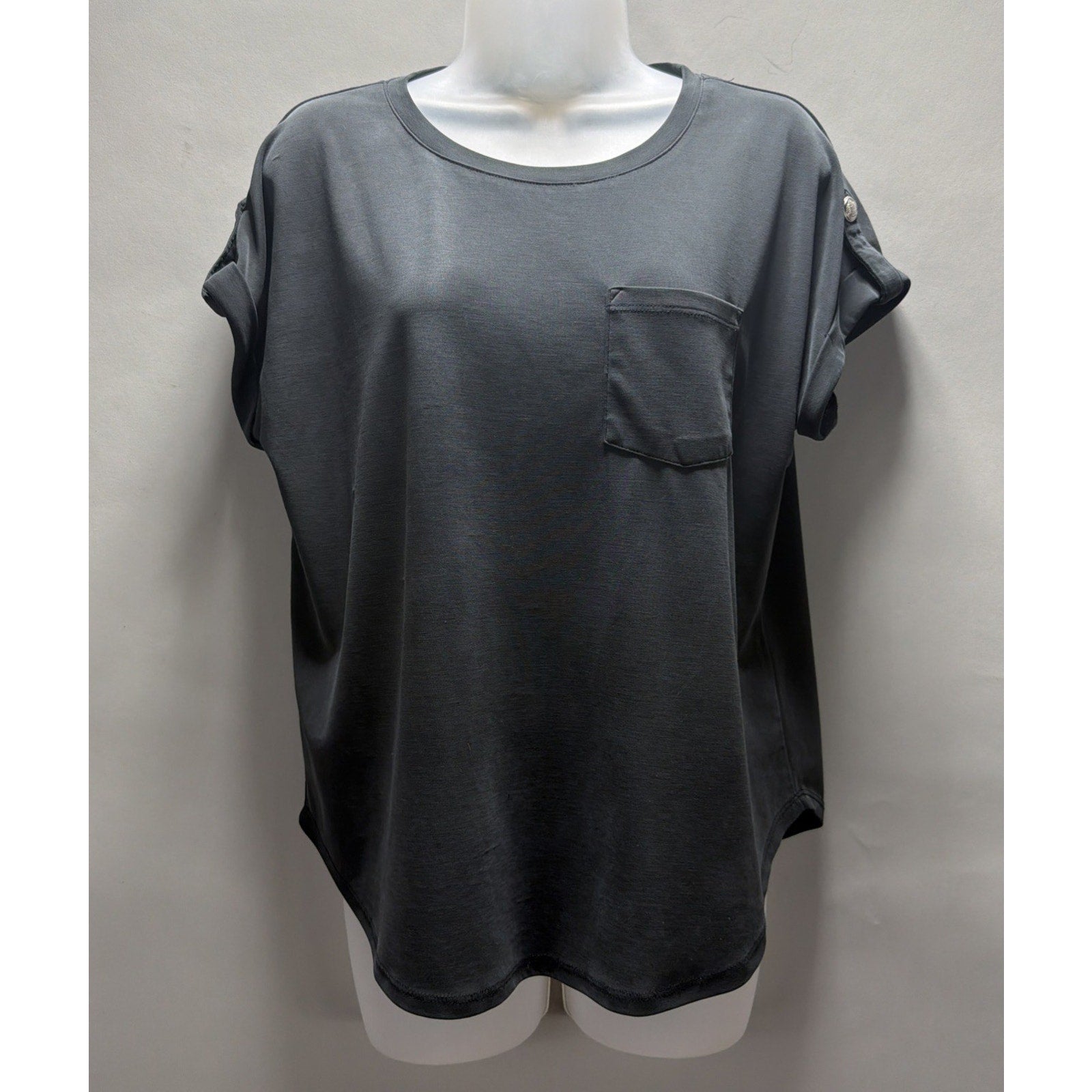 Cable & Gauge Studio Black Modal Blend Short Sleeve Button Size M Stretch