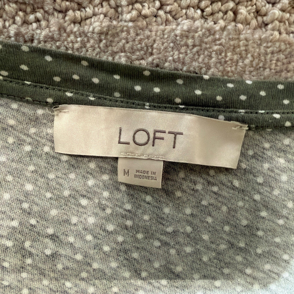 LOFT Short Sleeve GREEN Polka Dot BLOUSE Women's Medium