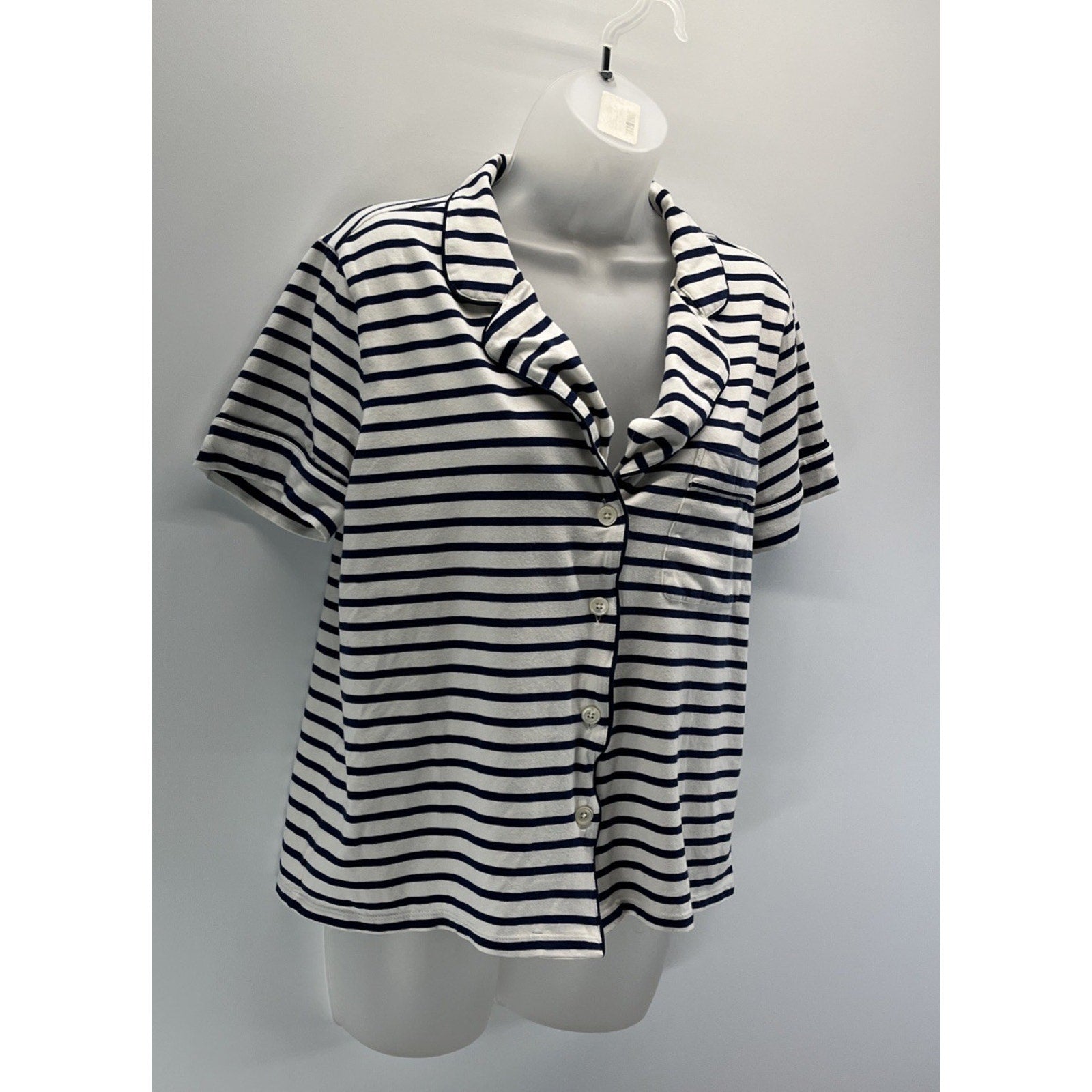 J.Crew Women's Button Down Nightshirt Pajama Sleep Shirt Sz S White Navy Striped