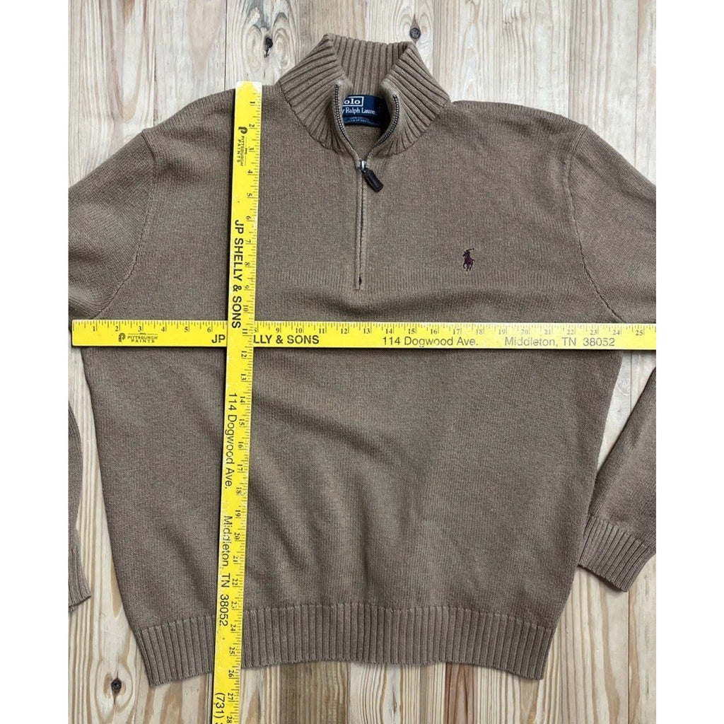 Polo Ralph Lauren Sweater Mens XL Tan Brown 1/4 Zip Cotton Pony Quiet Luxury