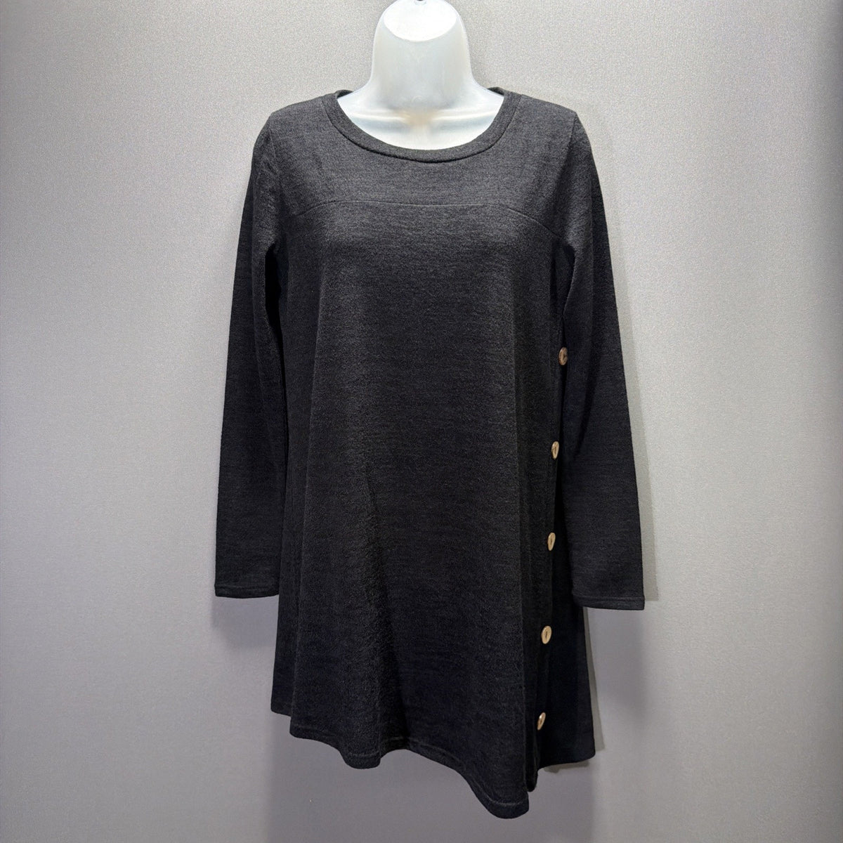 Reborn J Long Sleeve Soft Dark Gray Knit Sweater Tunic Top Shirt Women's M Fall