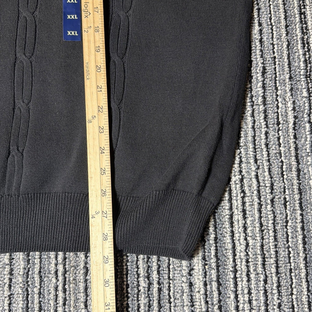 Consensus Black Cotton V Neck Cableknit Pullover Sweater XXL NWT