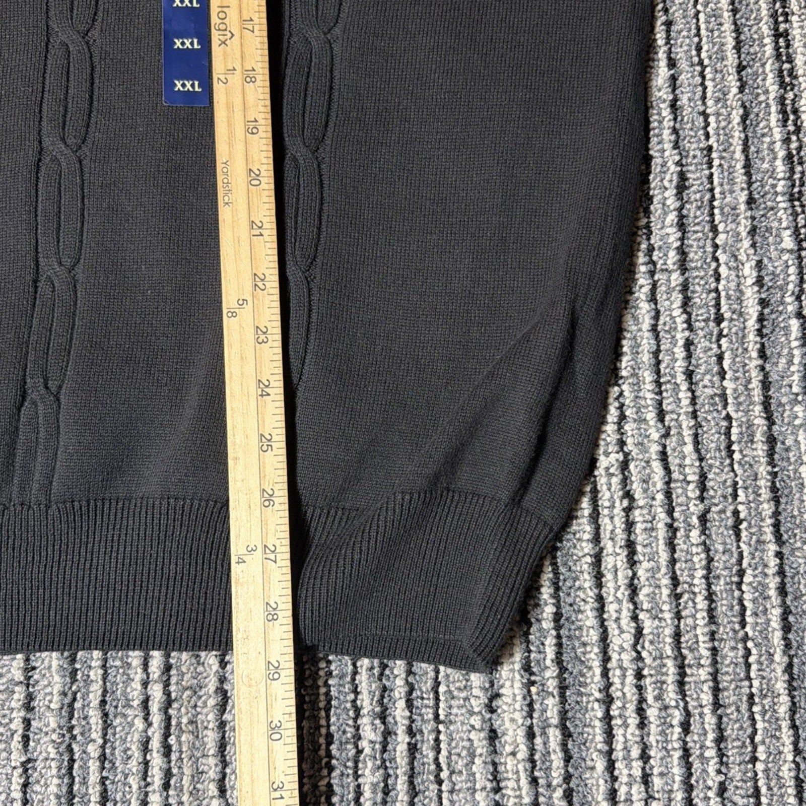 Consensus Black Cotton V Neck Cableknit Pullover Sweater XXL NWT