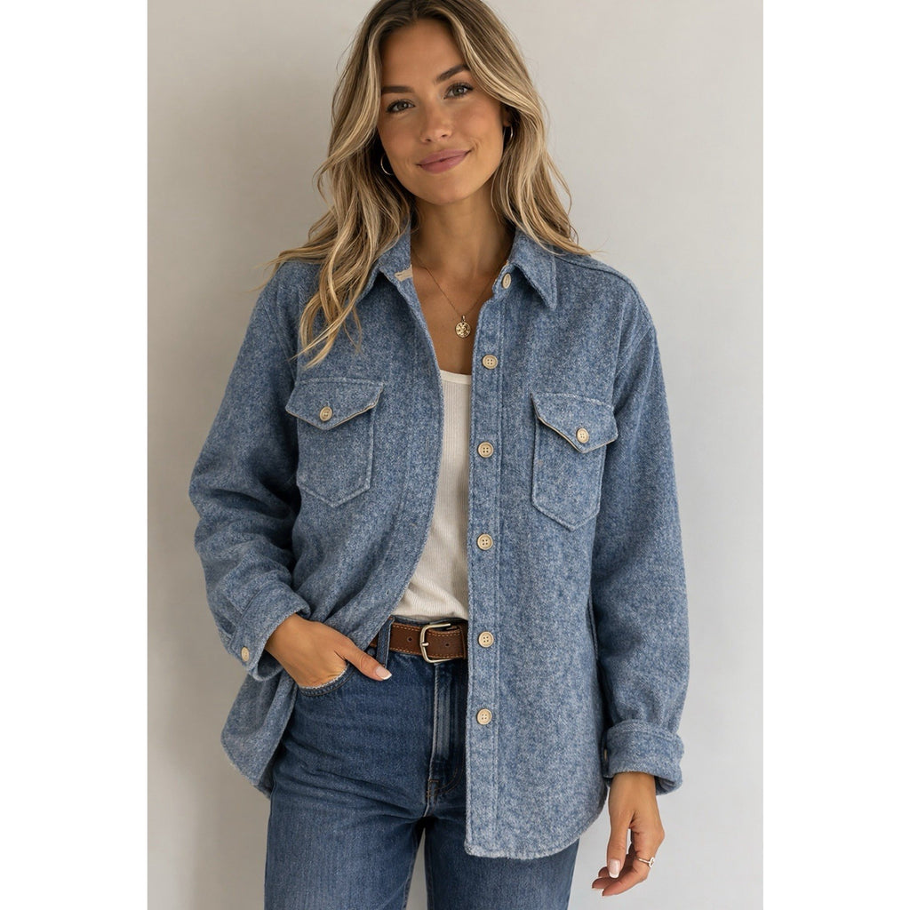 Vintage Woolrich Woman Blue Wool Shirt Jacket Womens Button Up Outdoor Coat XS