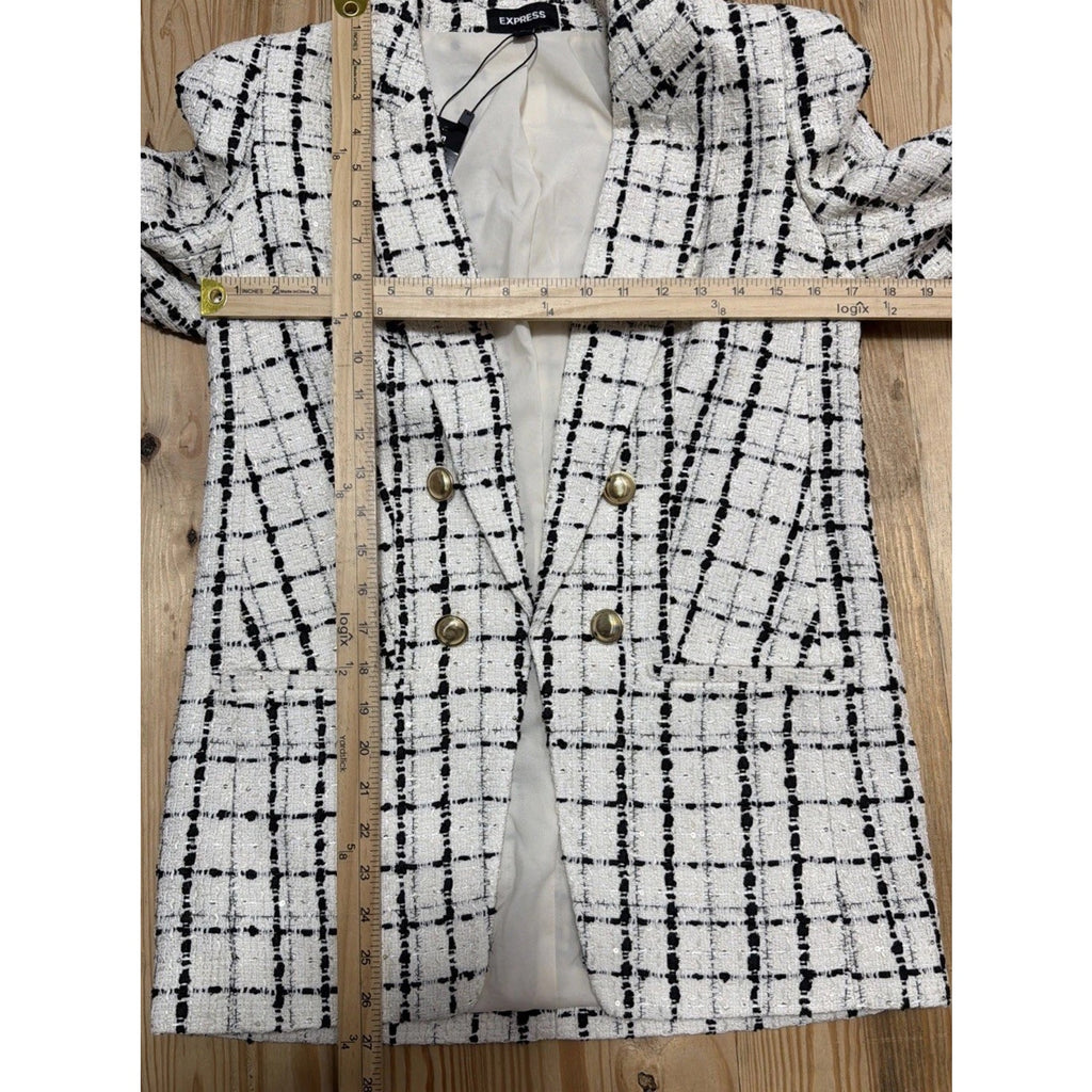 EXPRESS Women's Houndstooth Plaid TweedCustom Fit Boyfriend Blazer Size XS