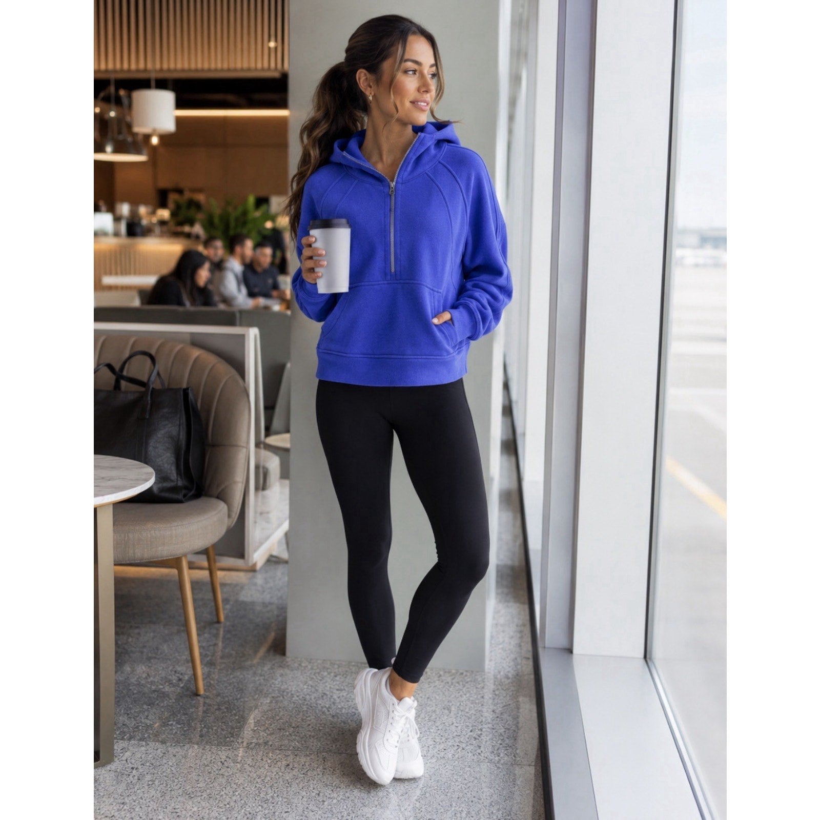 Lululemon Scuba Oversized Half Zip Hoodie Womens M/L Blue Purple Cropped Funnel
