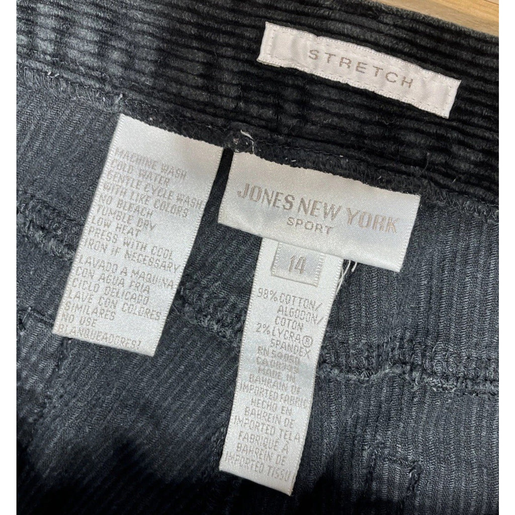 Jones New York Sport Stretch Corduroy Jeans Women Size 14 Black Straight Leg