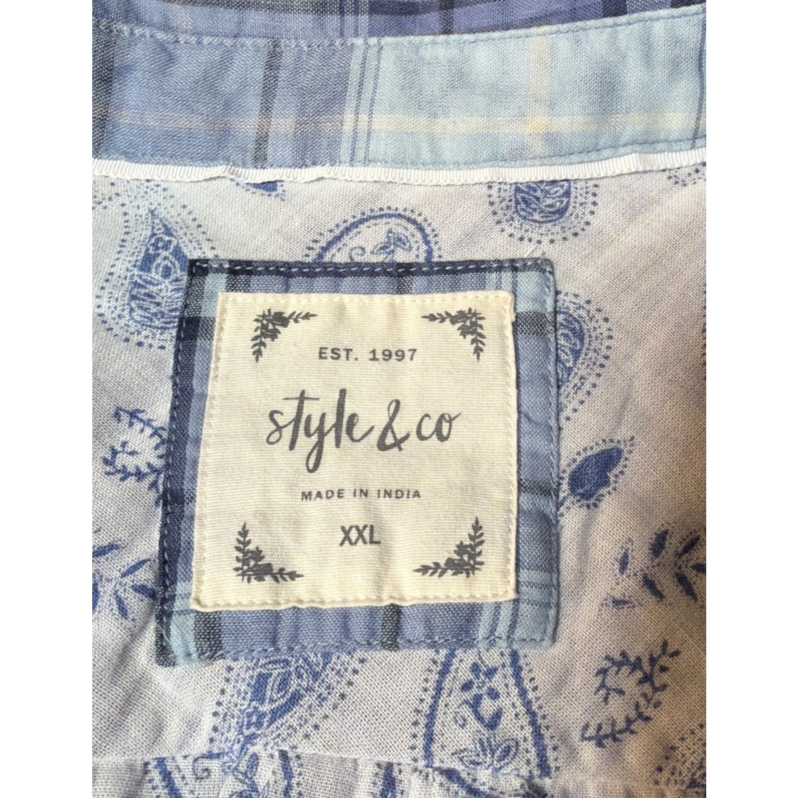 Style & Co Womens XXL Blue Plaid Pearl Snap Roll Tab Sleeves Western Shirt New
