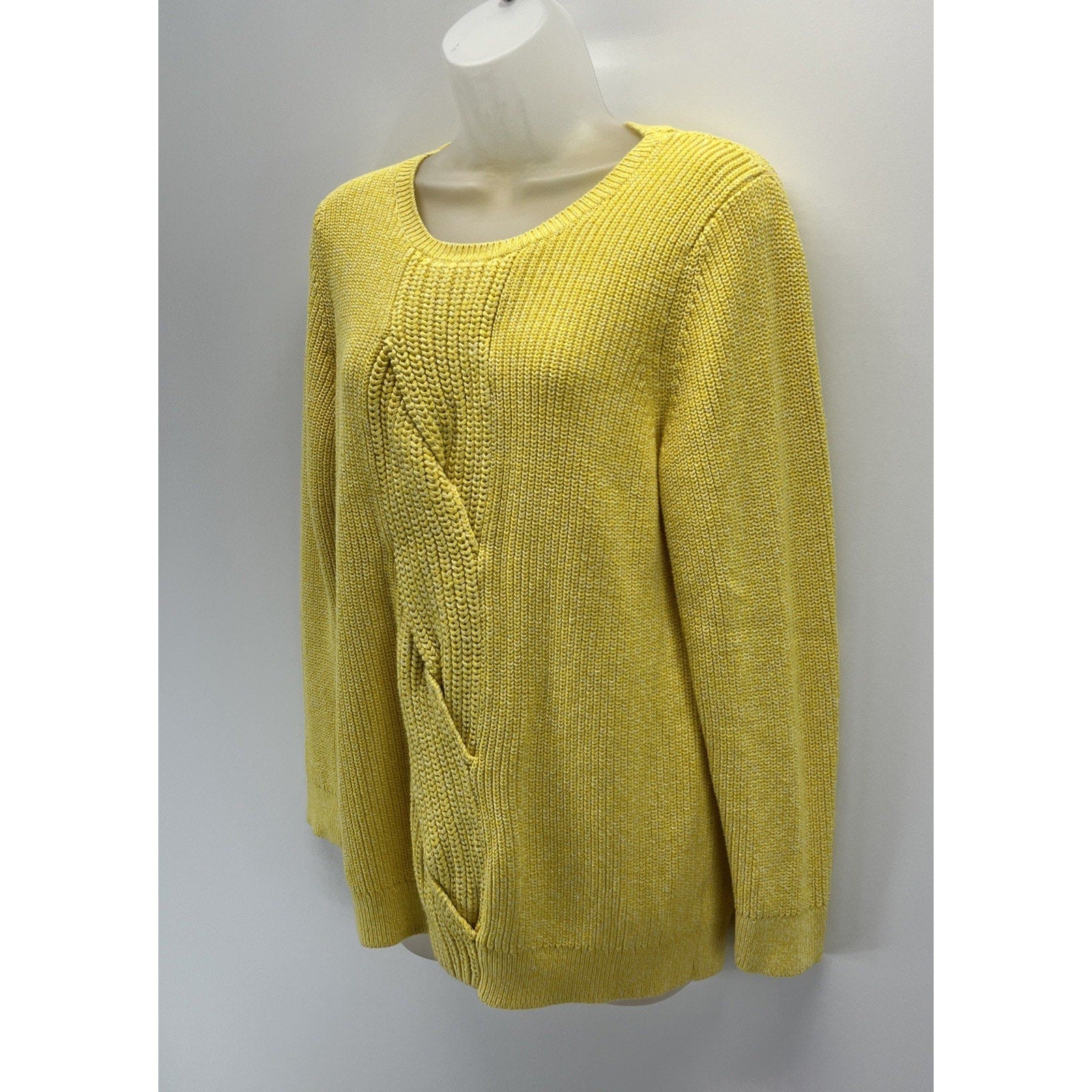 Talbots Cable Knit Bright Yellow Sweater 100% Cotton 1X