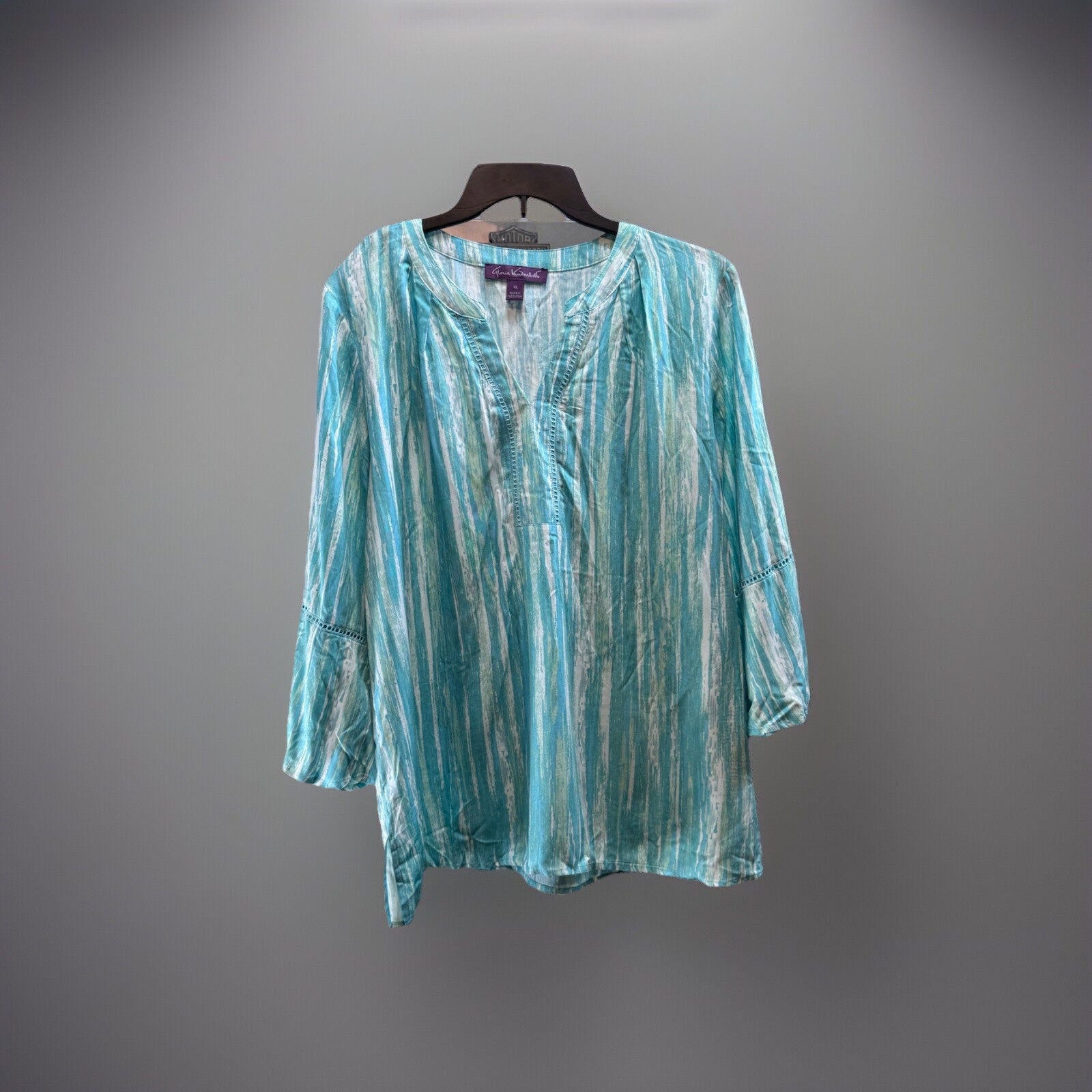Gloria Vanderbilt Missy 100% Viscose Blue Green White Tunic Shirt Size XL