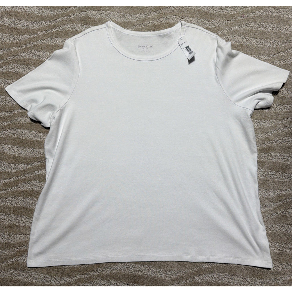 Pendleton Womens White Ribbed Short Sleeve Knit Top WB663-60120 Plus Size 3X NWT