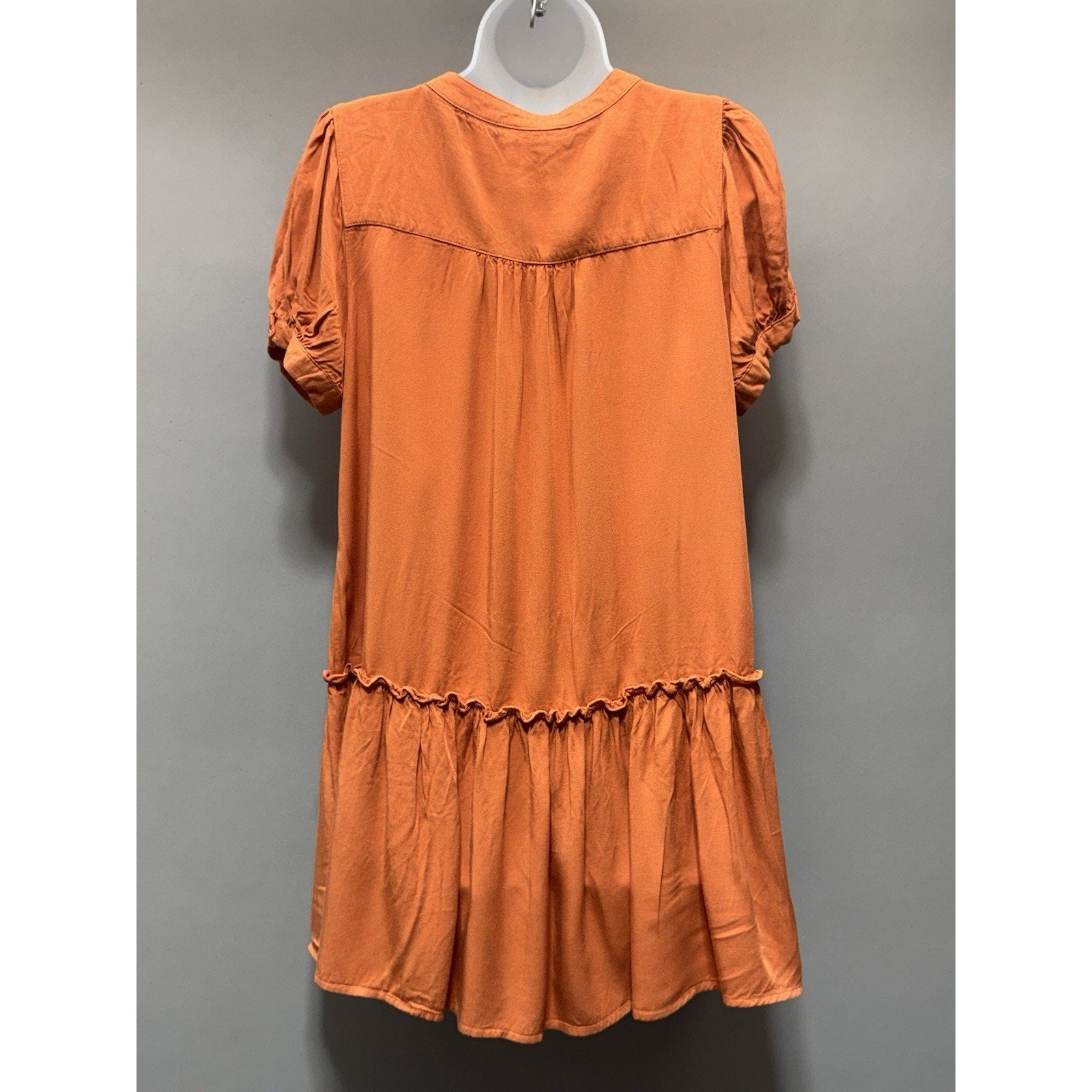 Kori America Orange Babydoll Dress S Boho Puff Sleeve Button Front Tunic Mini