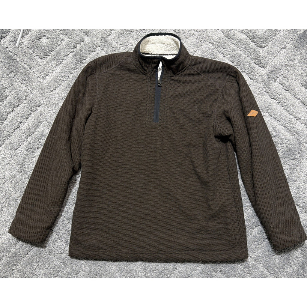 Orvis Quarter Zip Sherpa Lined Pullover Sweater Jacket Men's M Brown