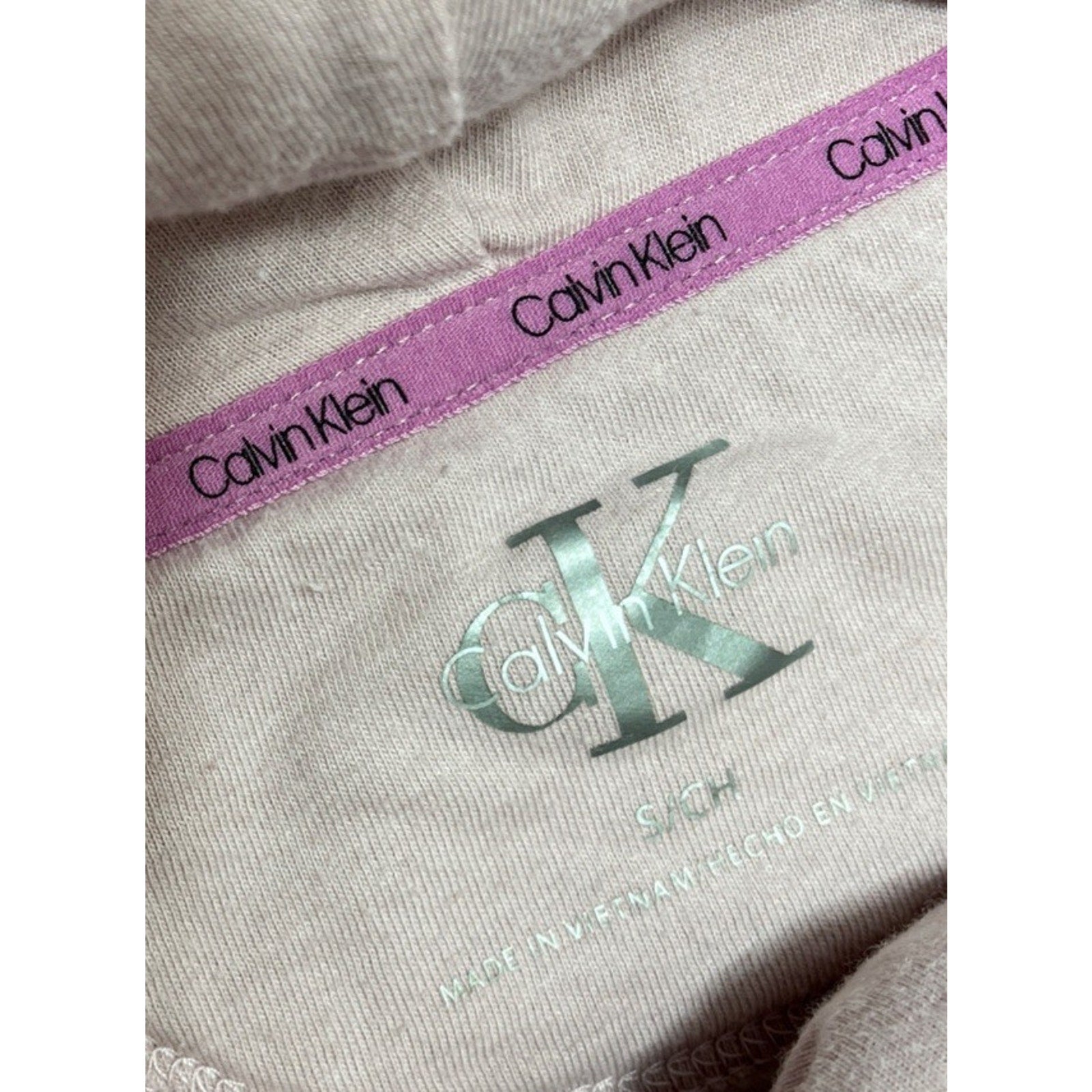 Calvin Klein Ladies Pink Logo Cowl Neck Sweatshirt - Size Small