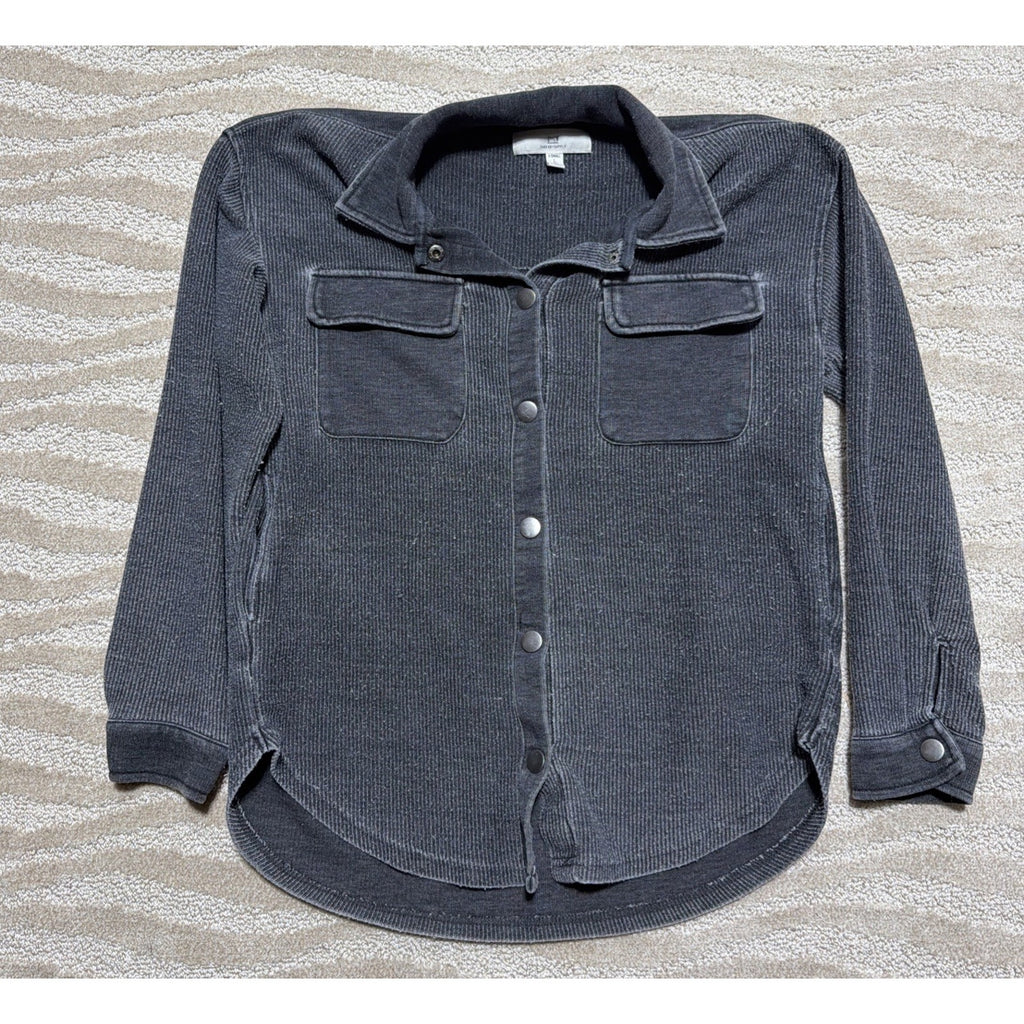 Thread and Supply Vintage Black Button-Up Terry Shirt Shacket XS Pockets