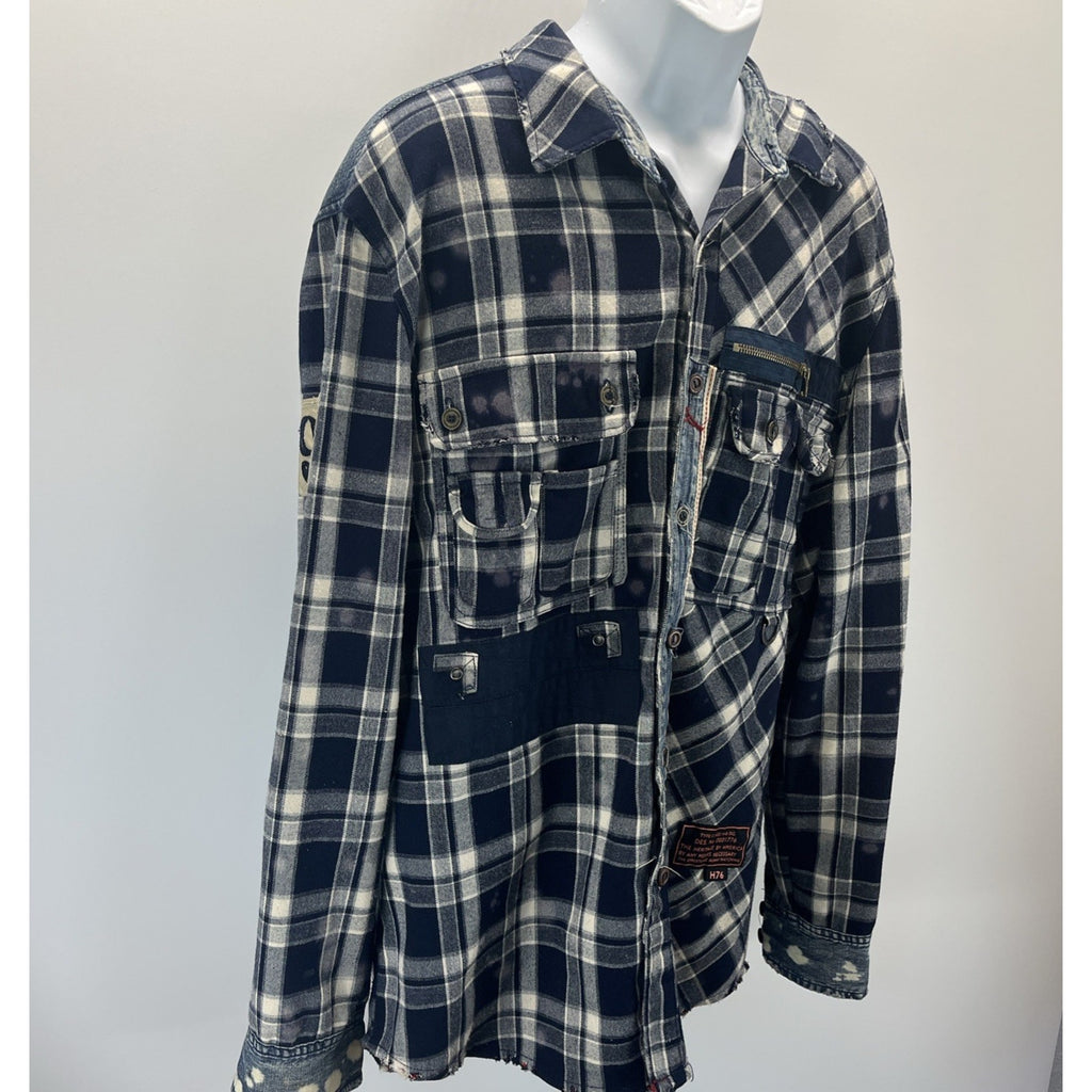 The Heritage America 1776 Shirt Mens XL Plaid Flannel Leather Patchwork Street