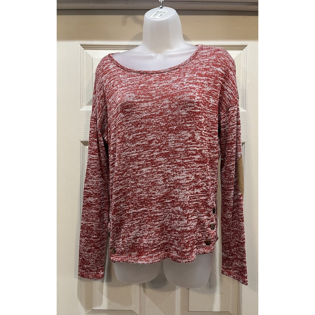Cato Henley Ribbed Sweater Red and White Long-sleeved Women's Size Small