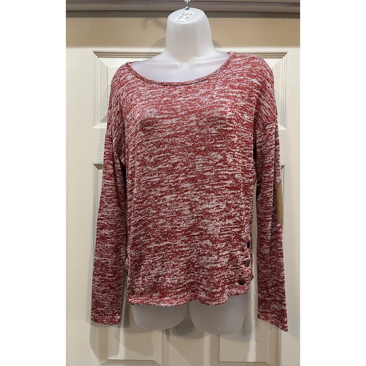 Cato Henley Ribbed Sweater Red and White Long-sleeved Women's Size Small