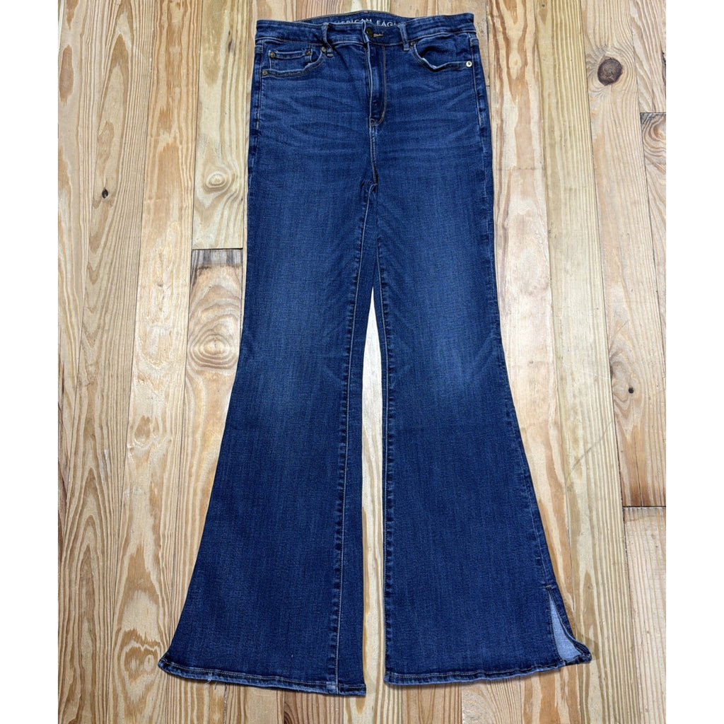American Eagle Jeans Womens 10 Blue Super Hi-Rise Flare Stretch Denim 29x30