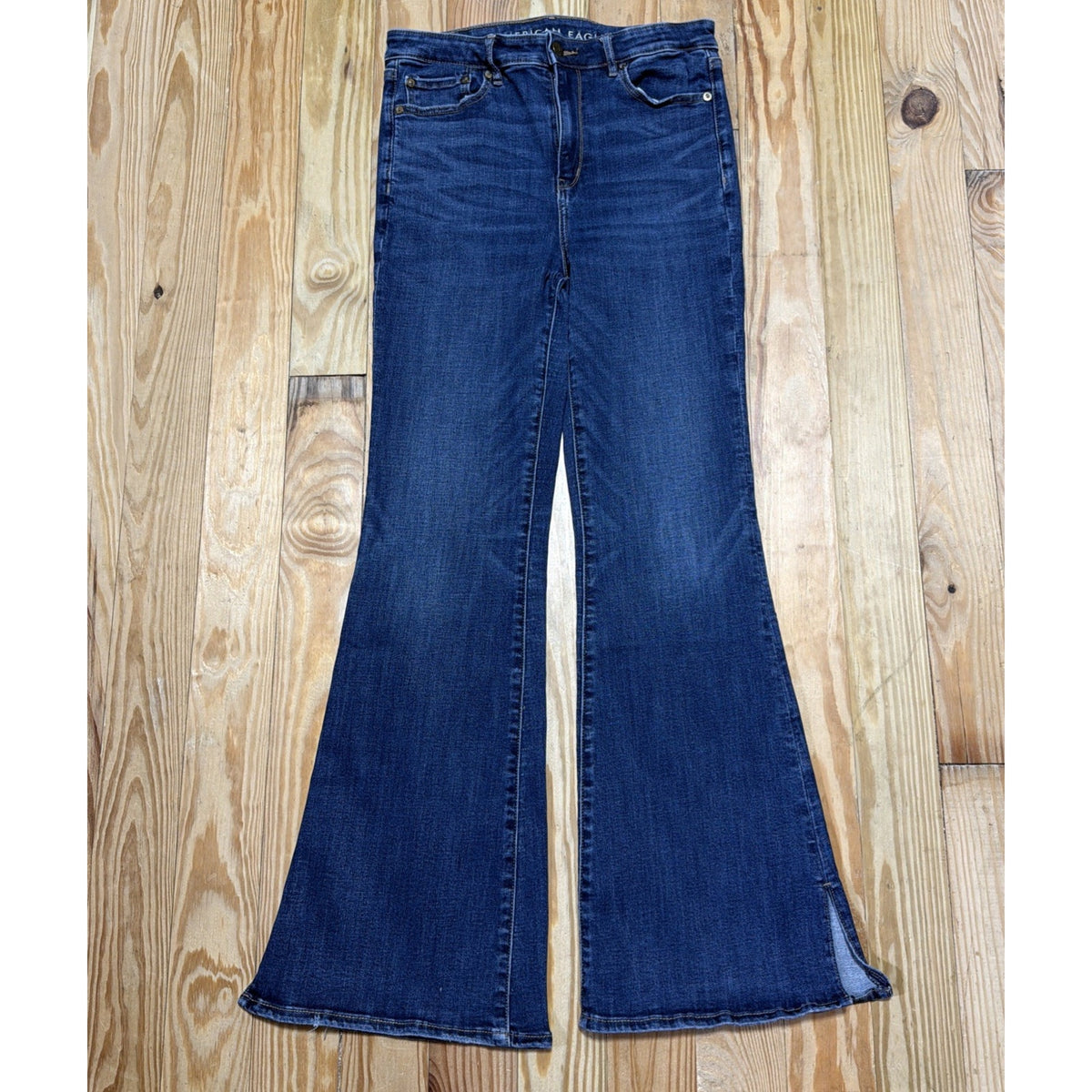 American Eagle Jeans Womens 10 Blue Super Hi-Rise Flare Stretch Denim 29x30