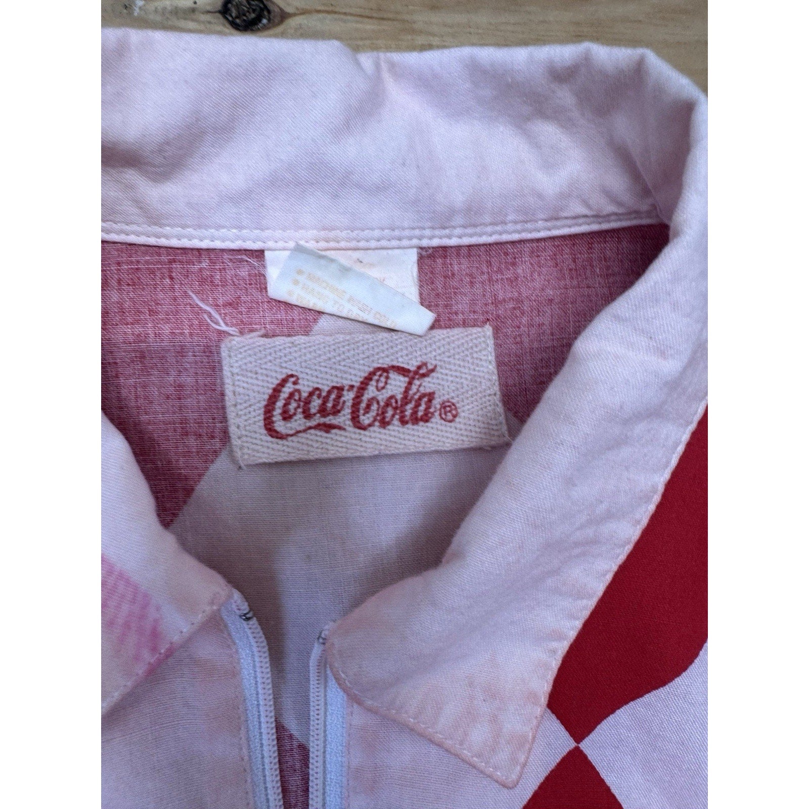 Vintage Coca-Cola Horse Racing 100% Cotton Shirt 1/4 Zip Men’s Small Color Bled
