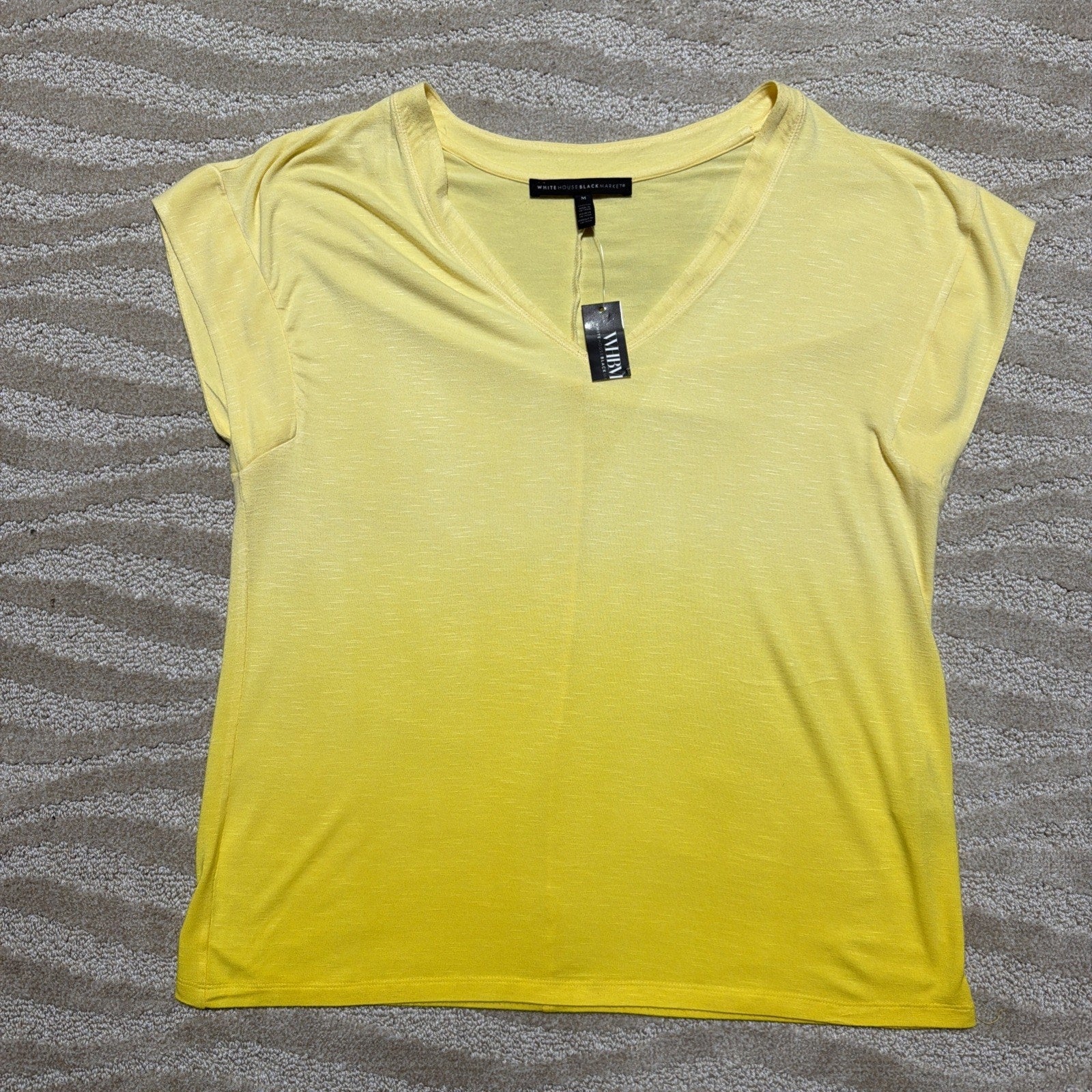 WHITE HOUSE BLACK MARKET Morning Sunshine V Neck Cap Sleeve Blouse NWT Size M