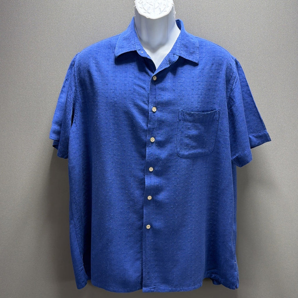 Club Room Silk Rayon Blend Camp Shirt Blue XL Button Front Short Sleeve Casual