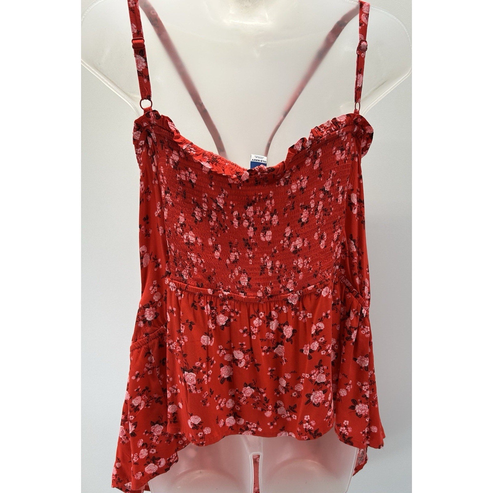 Old Navy New W Tags Tank Top Womens 3XL Thin Strap Button Up Red Floral.