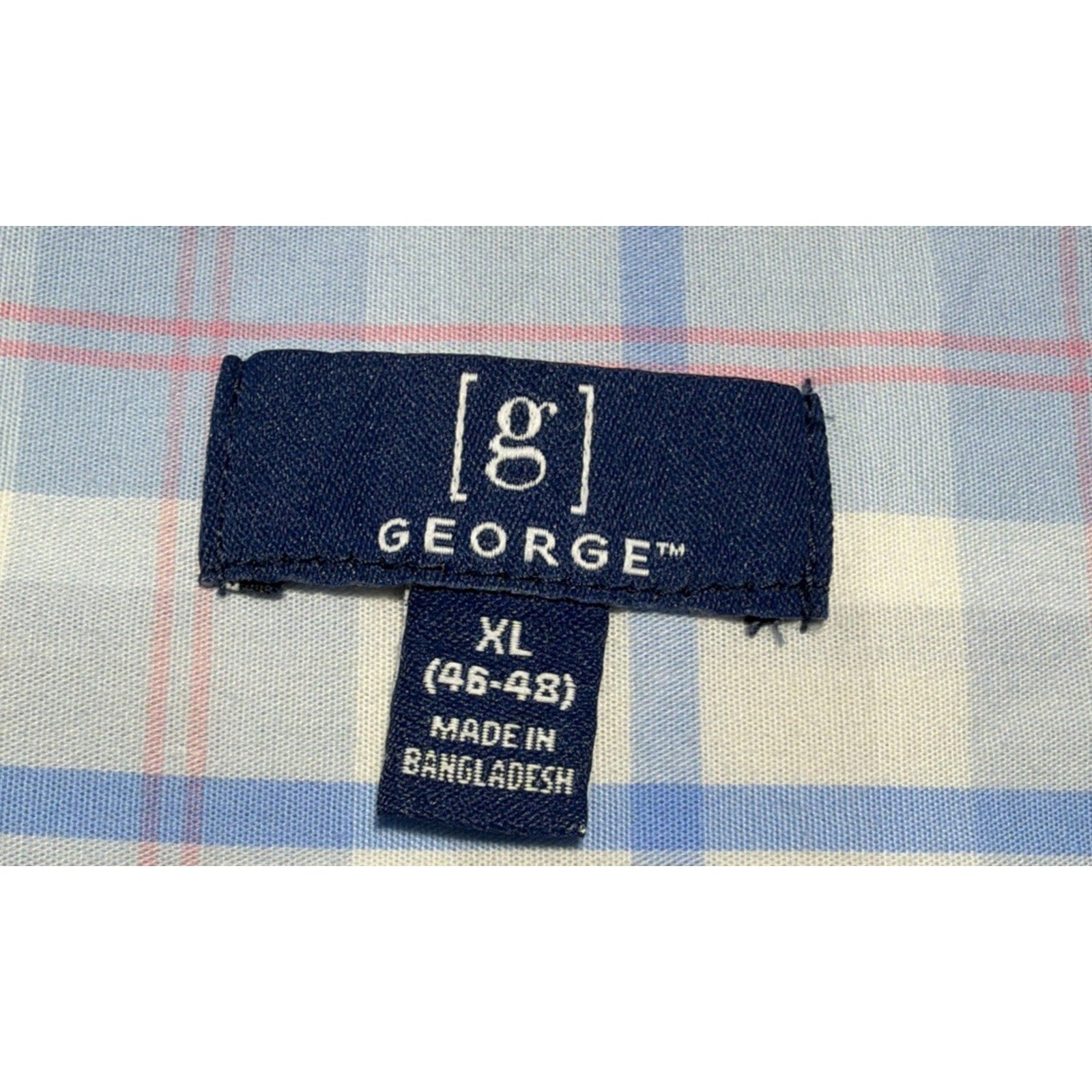 George Men’s Button Down Stretch Poplin Shirt XL 46-48 Blue Plaid NWT