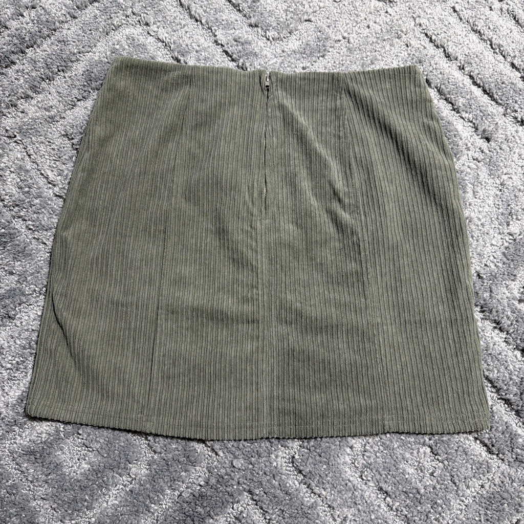Hem & Thread Green Lined Zip Back Corduroy Skirt Size Large