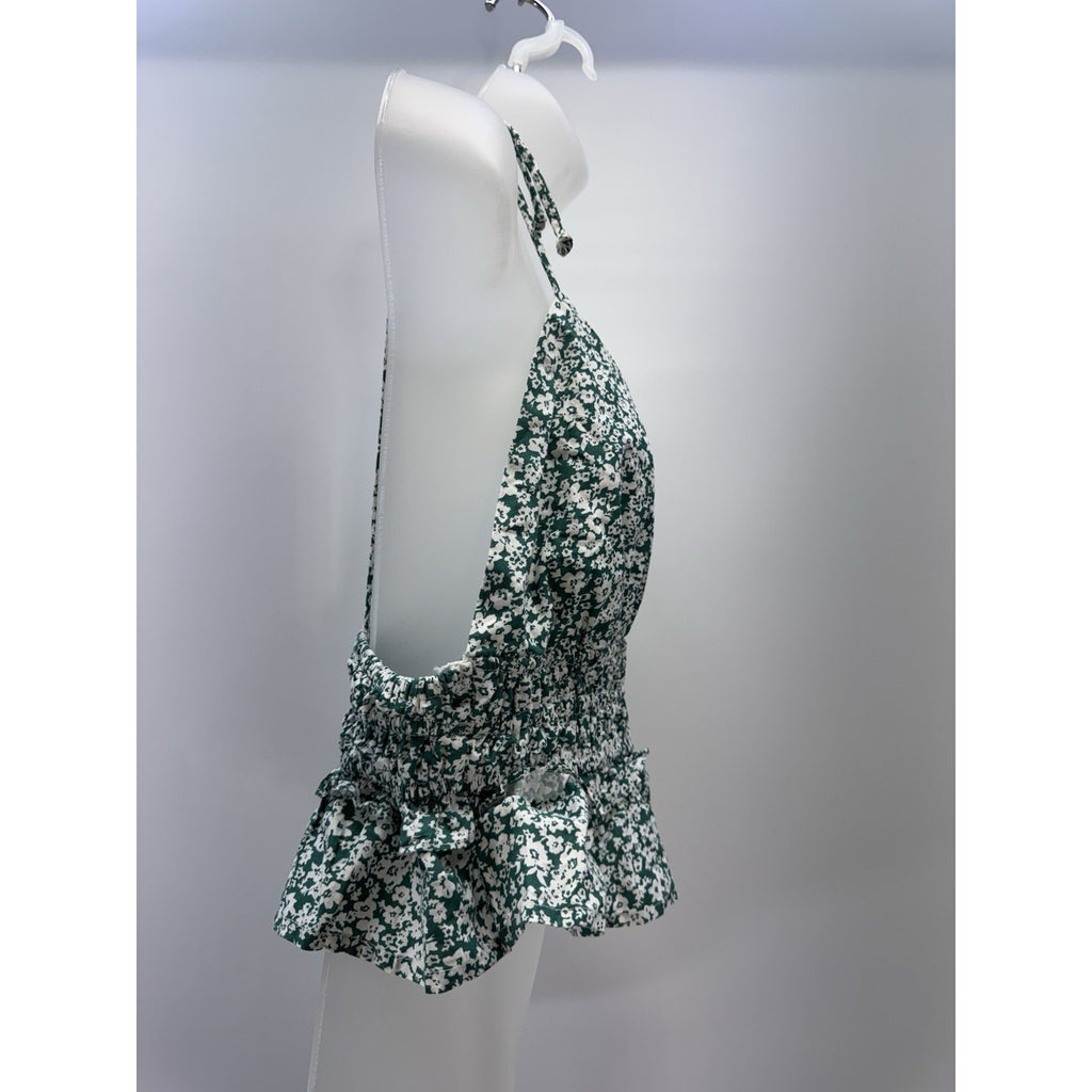 Sim Sam Crop Top Women XL Green Bloom Tank Ruffle Coastal Cowgirl Festival Boho