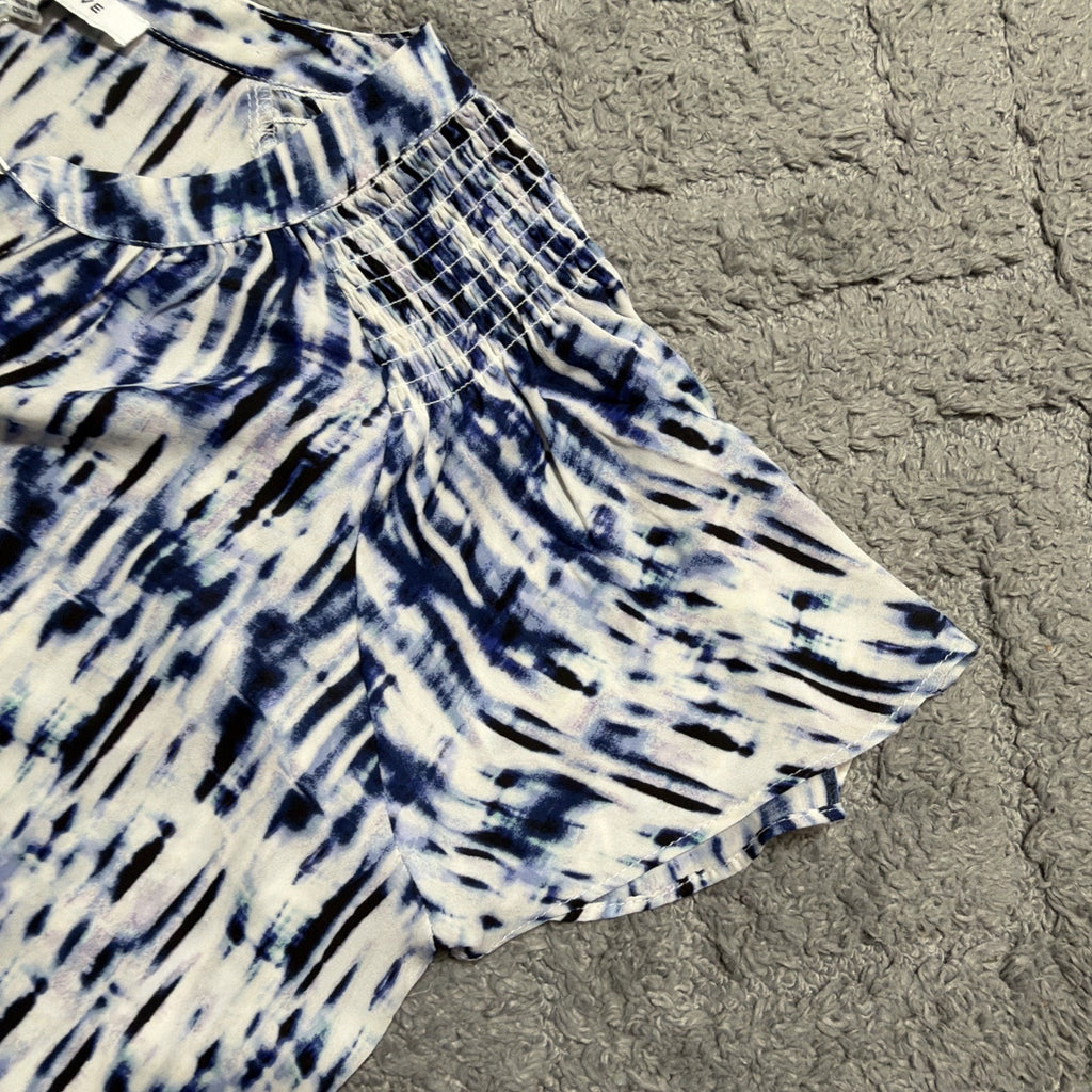 Rose+Olive Button Front Top Womens 1X Plus Size Blue Tie Dye Abstract NWT Career