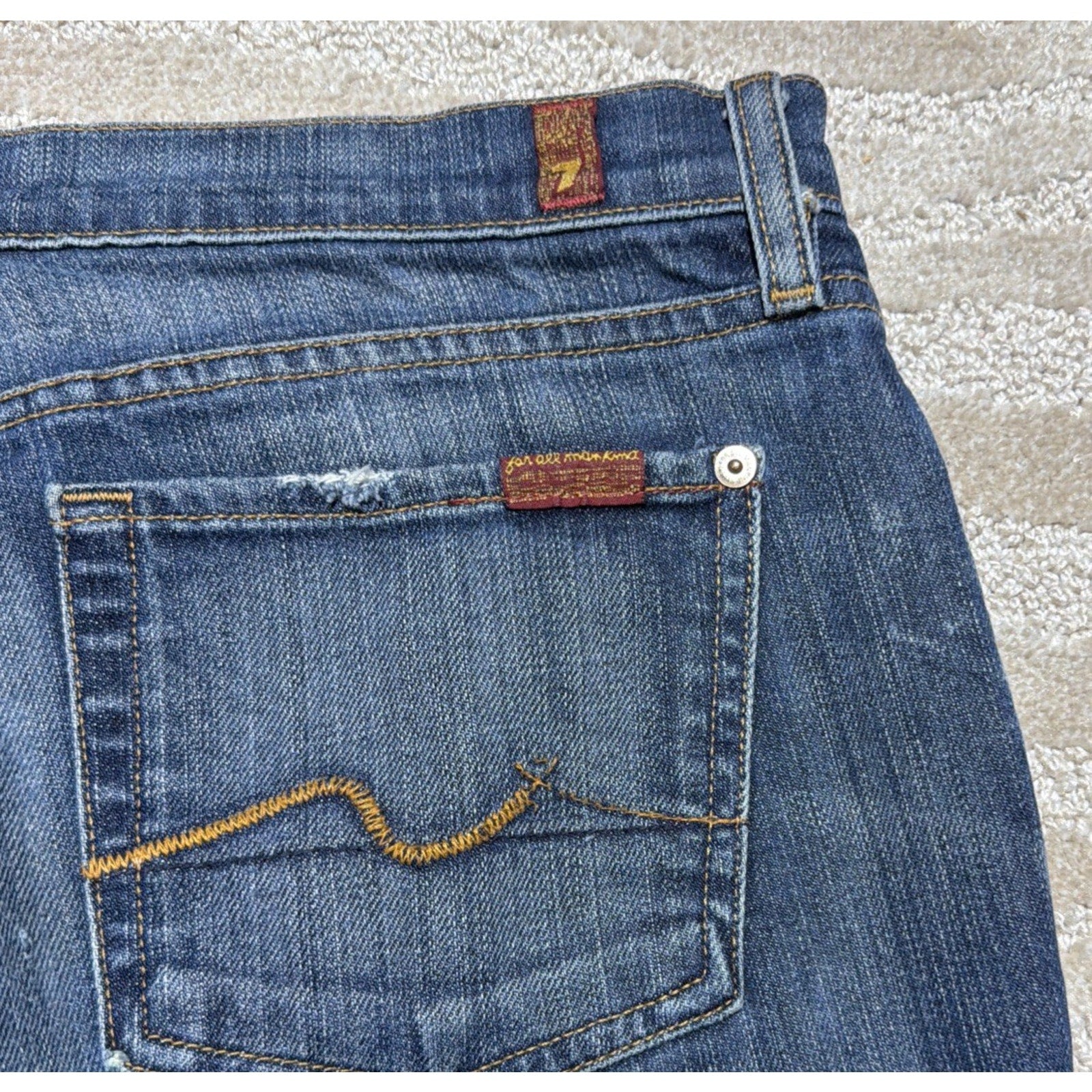 Y2K 7 For All Mankind Women's Bootcut Jeans Blue Yellow Emb Size 30 X 27