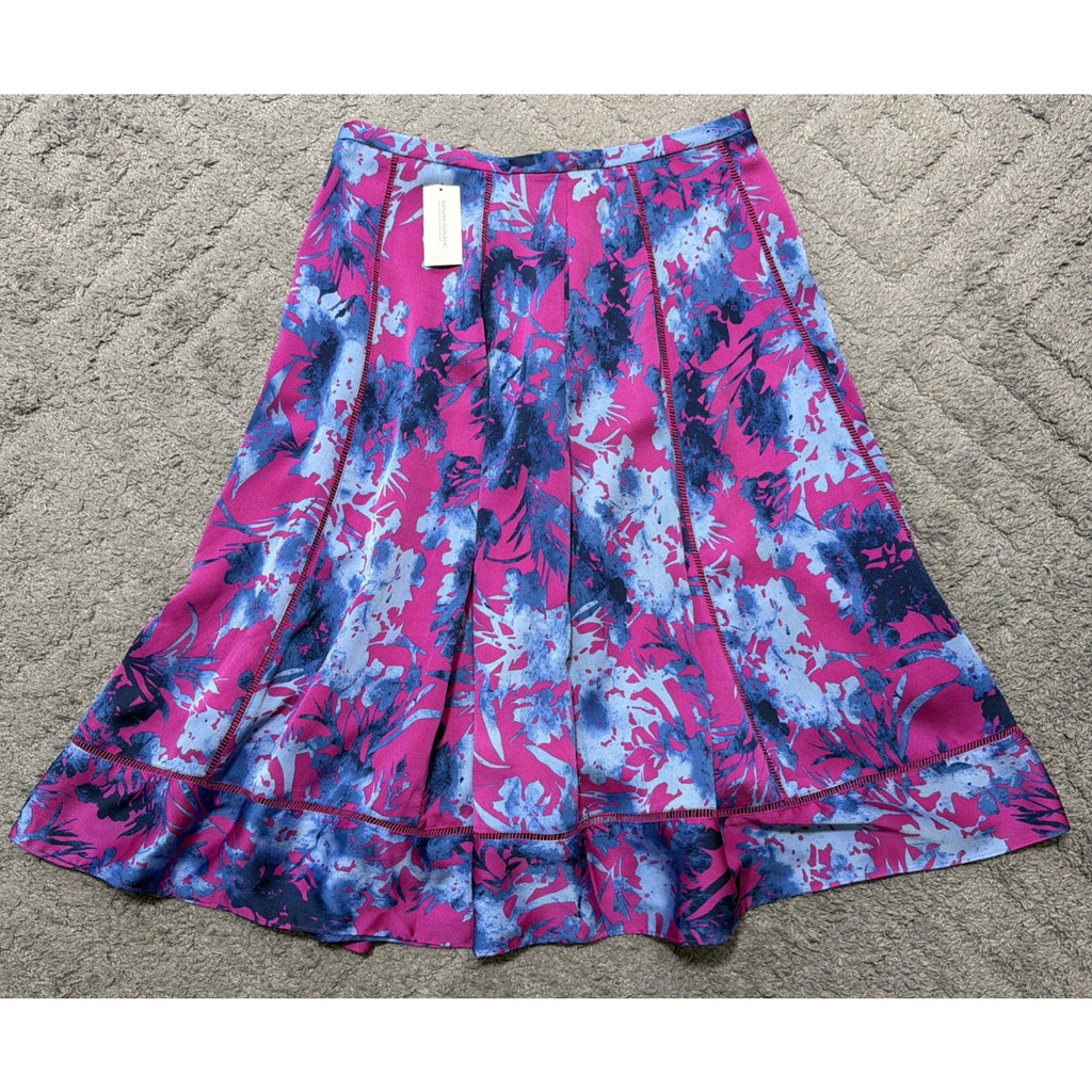 Banana Republic Pink & Blue Floral A Line Midi Skirt Lined size 6 NWT