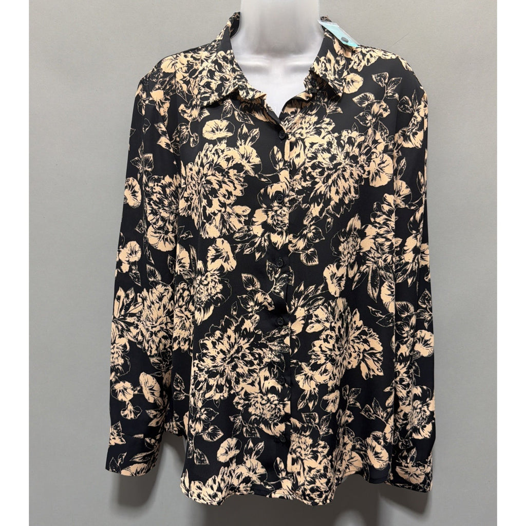 Maurices Black Sheer Floral Blouse Long Sleeve Button Down Womens Size L NWT