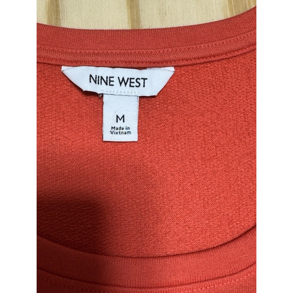 Nine West Dress Women M Coral Orange Puff Sleeve Shift Knit Casual Stretch New