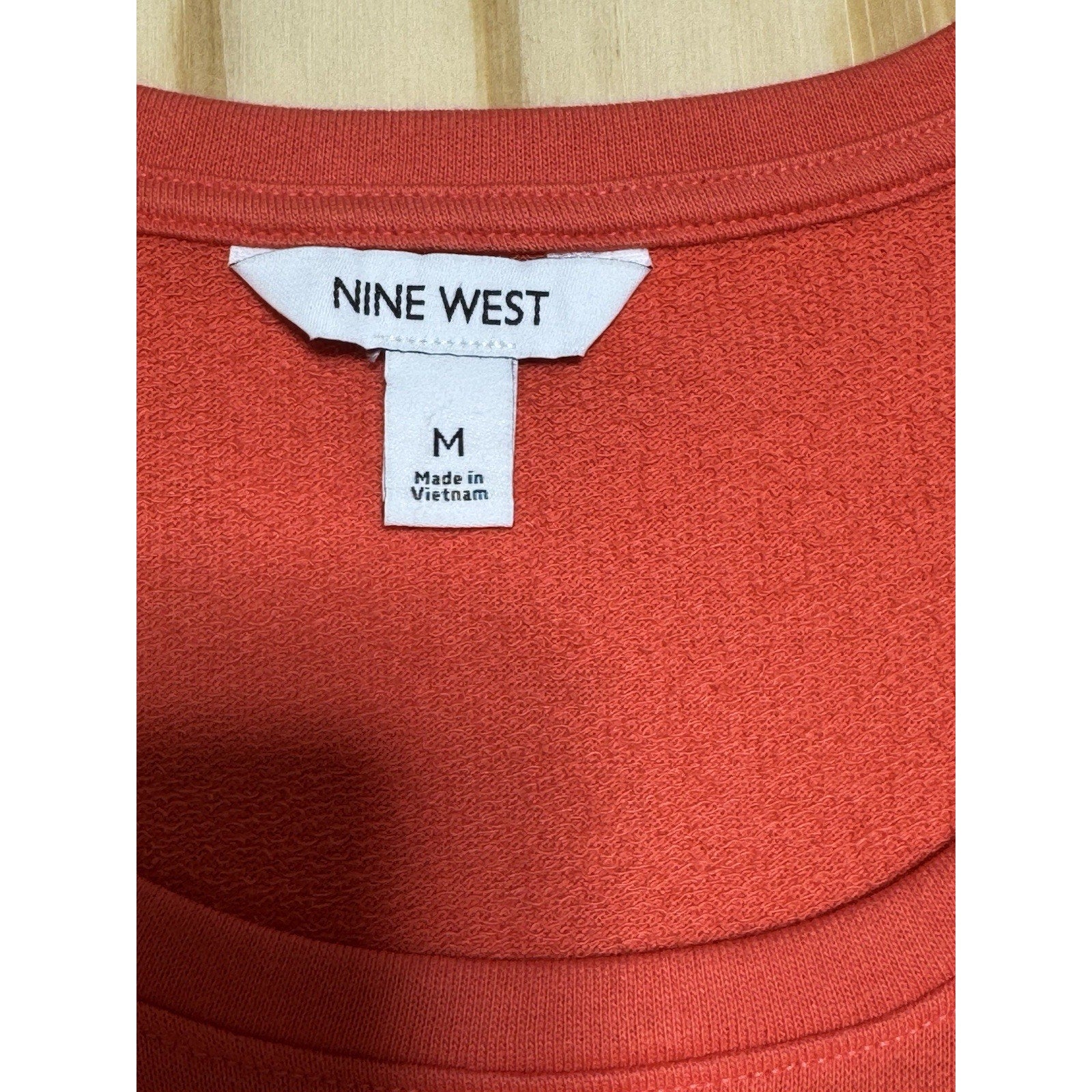 Nine West Dress Women M Coral Orange Puff Sleeve Shift Knit Casual Stretch New